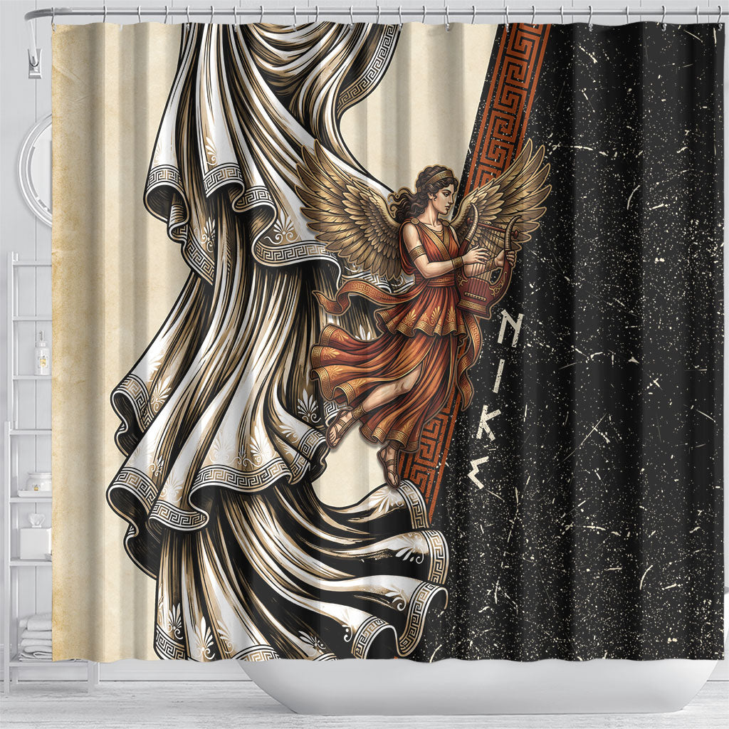 Nike Goddess Shower Curtain Winged Goddess Lyre Instrument And Greek Key