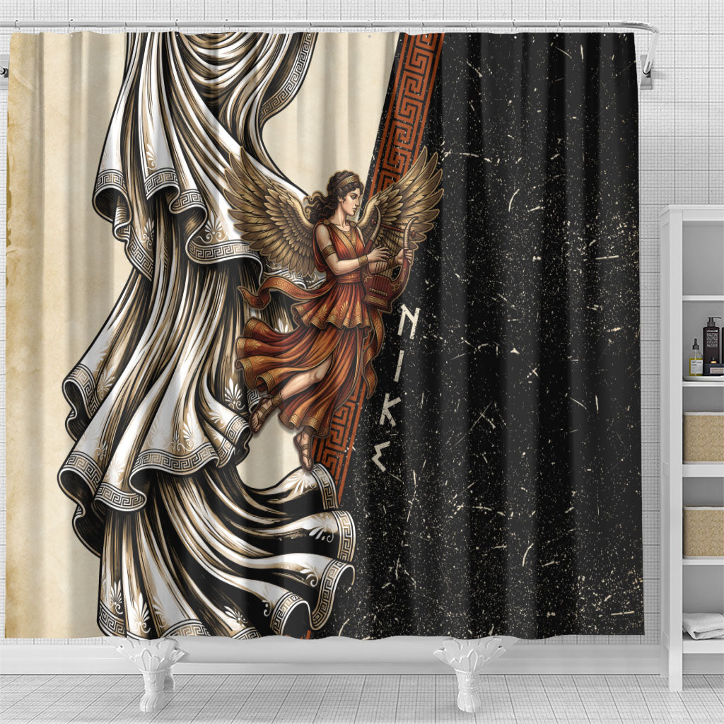 Nike Goddess Shower Curtain Winged Goddess Lyre Instrument And Greek Key