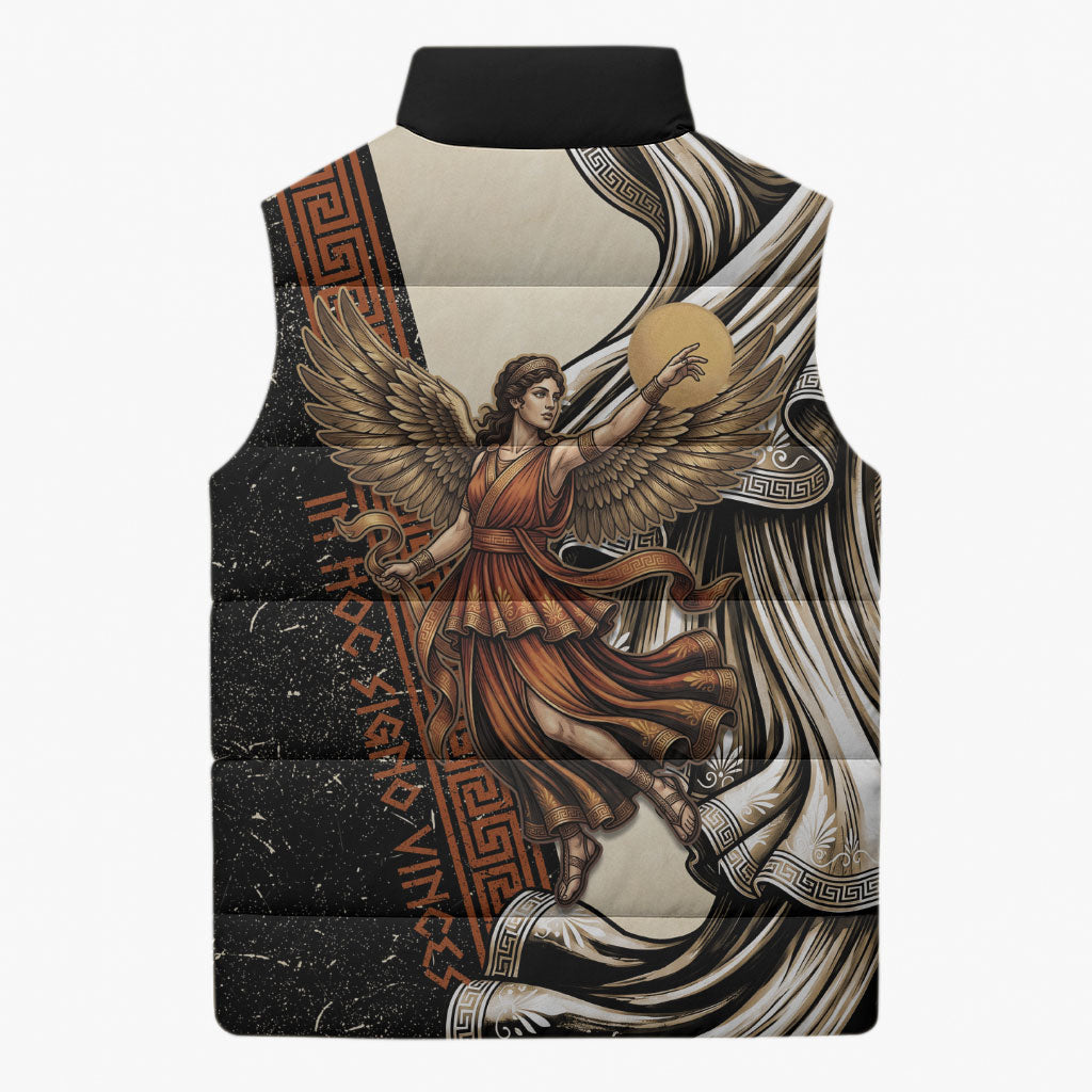 Nike Goddess Sleeveless Puffer Jacket Winged Goddess Lyre Instrument And Greek Key