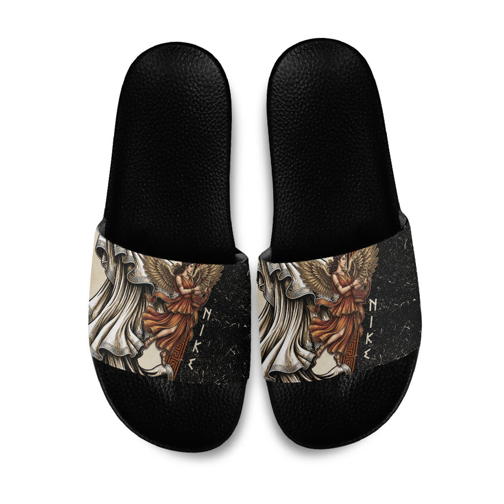 Nike Goddess Slide Sandals Winged Goddess Lyre Instrument And Greek Key