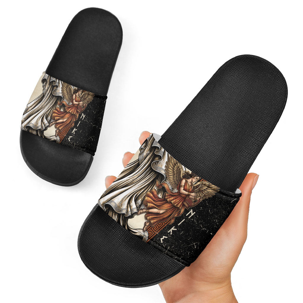 Nike Goddess Slide Sandals Winged Goddess Lyre Instrument And Greek Key