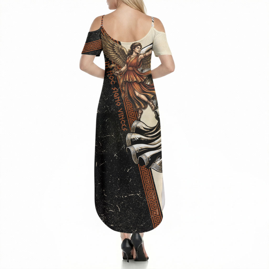 Nike Goddess Summer Maxi Dress Winged Goddess Lyre Instrument And Greek Key