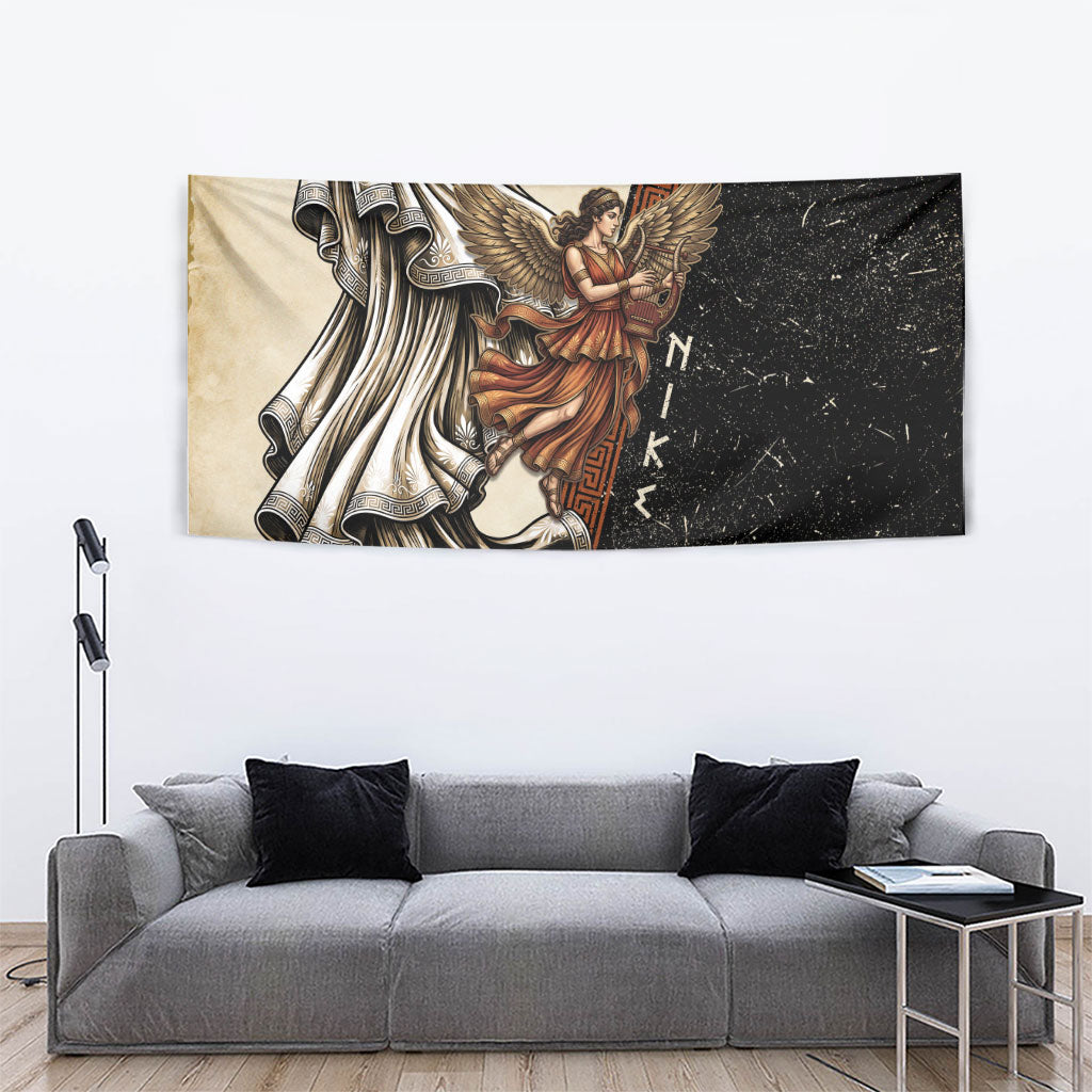 Nike Goddess Tapestry Winged Goddess Lyre Instrument And Greek Key