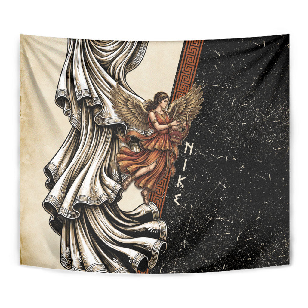 Nike Goddess Tapestry Winged Goddess Lyre Instrument And Greek Key
