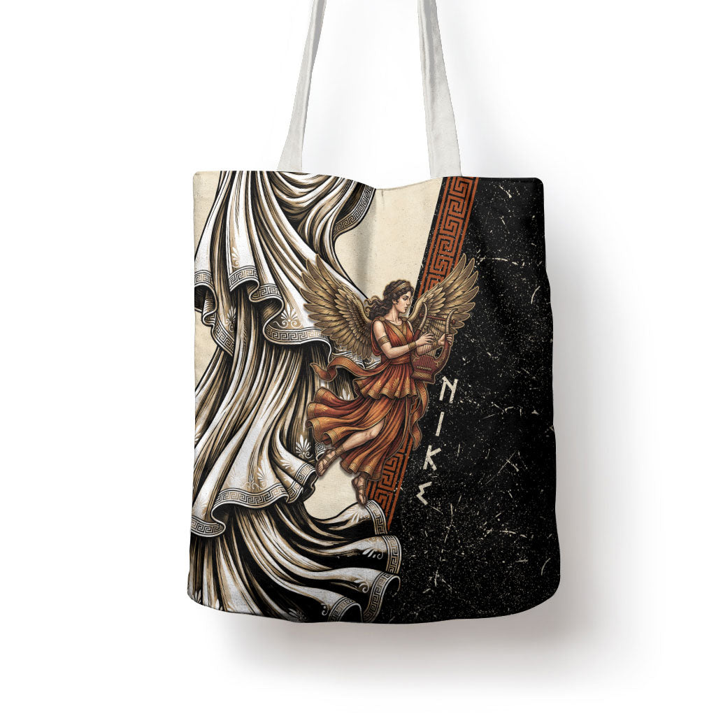 Nike Goddess Tote Bag Winged Goddess Lyre Instrument And Greek Key