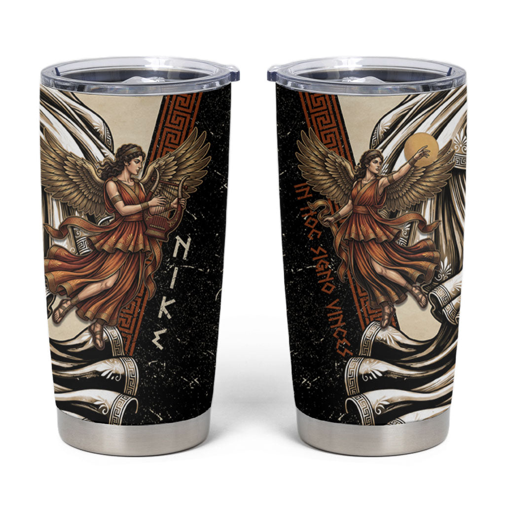 Nike Goddess Tumbler Cup Winged Goddess Lyre Instrument And Greek Key