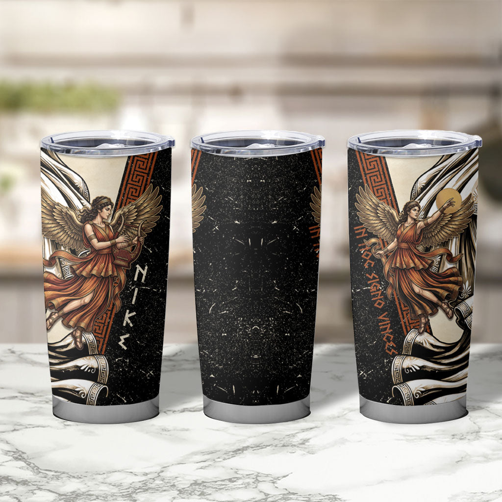 Nike Goddess Tumbler Cup Winged Goddess Lyre Instrument And Greek Key