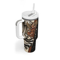 Nike Goddess Tumbler With Handle Winged Goddess Lyre Instrument And Greek Key