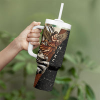 Nike Goddess Tumbler With Handle Winged Goddess Lyre Instrument And Greek Key