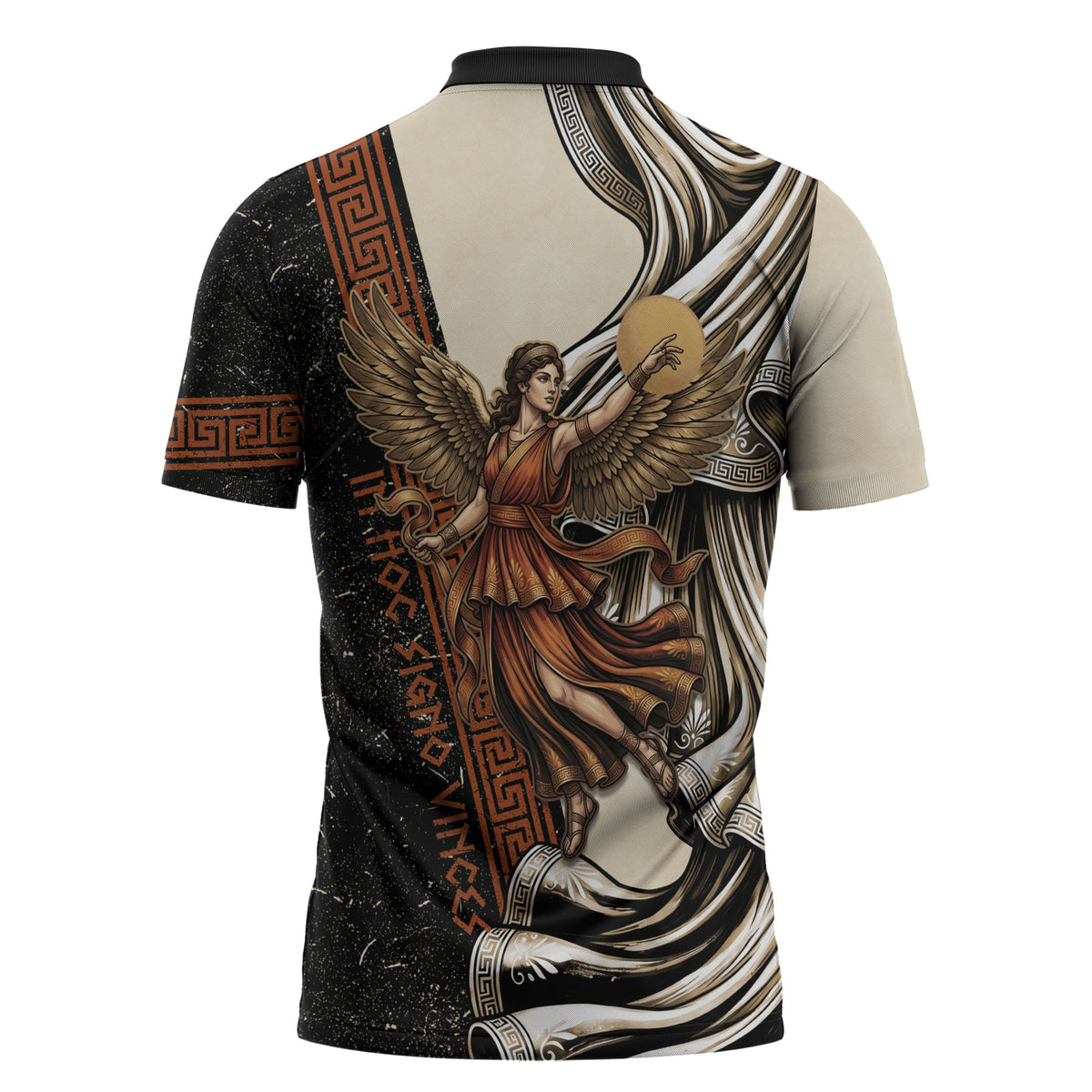 Nike Goddess Zipper Polo Shirt Winged Goddess Lyre Instrument And Greek Key