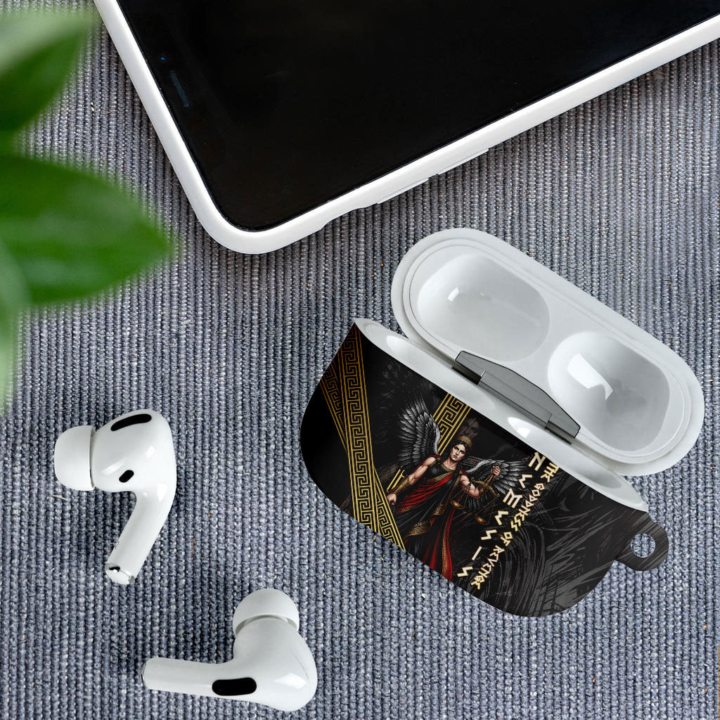 Nemesis Goddess Of Revenge AirPods Case Winged Nemesis Scales Of Justice - Gold Greek Key