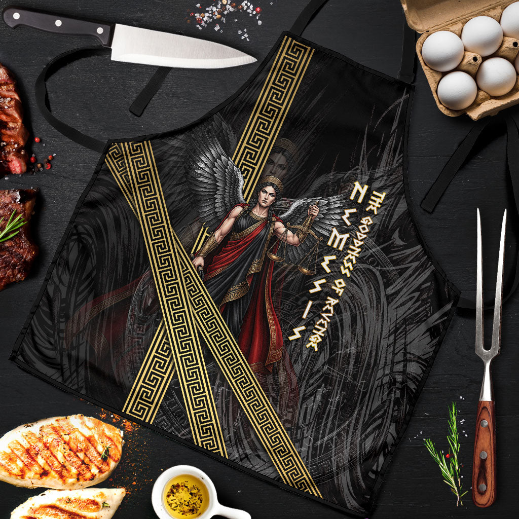 Nemesis Goddess Of Revenge Apron Winged Nemesis Scales Of Justice - Gold Greek Key