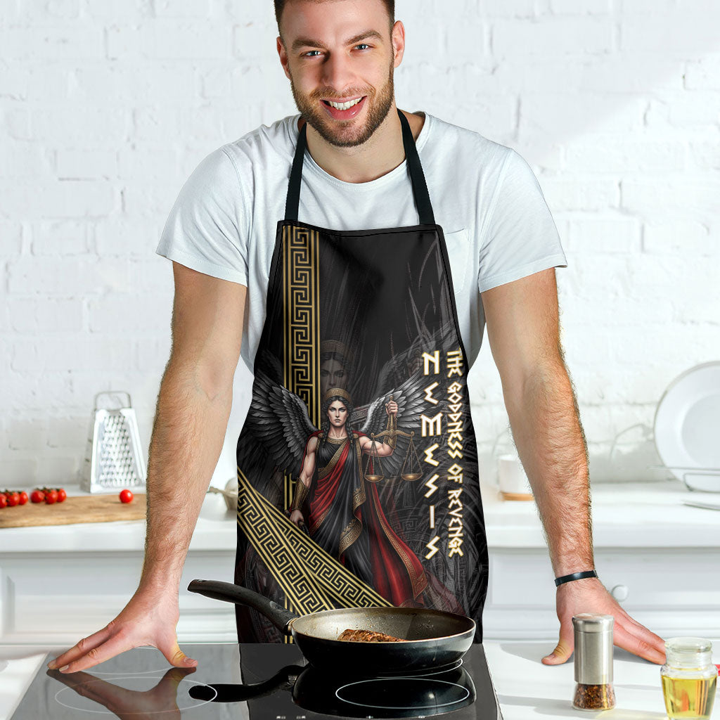 Nemesis Goddess Of Revenge Apron Winged Nemesis Scales Of Justice - Gold Greek Key