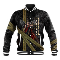 Nemesis Goddess Of Revenge Baseball Jacket Winged Nemesis Scales Of Justice - Gold Greek Key