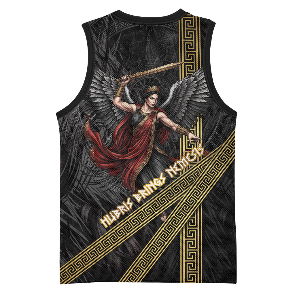 Nemesis Goddess Of Revenge Basketball Jersey Winged Nemesis Scales Of Justice - Gold Greek Key