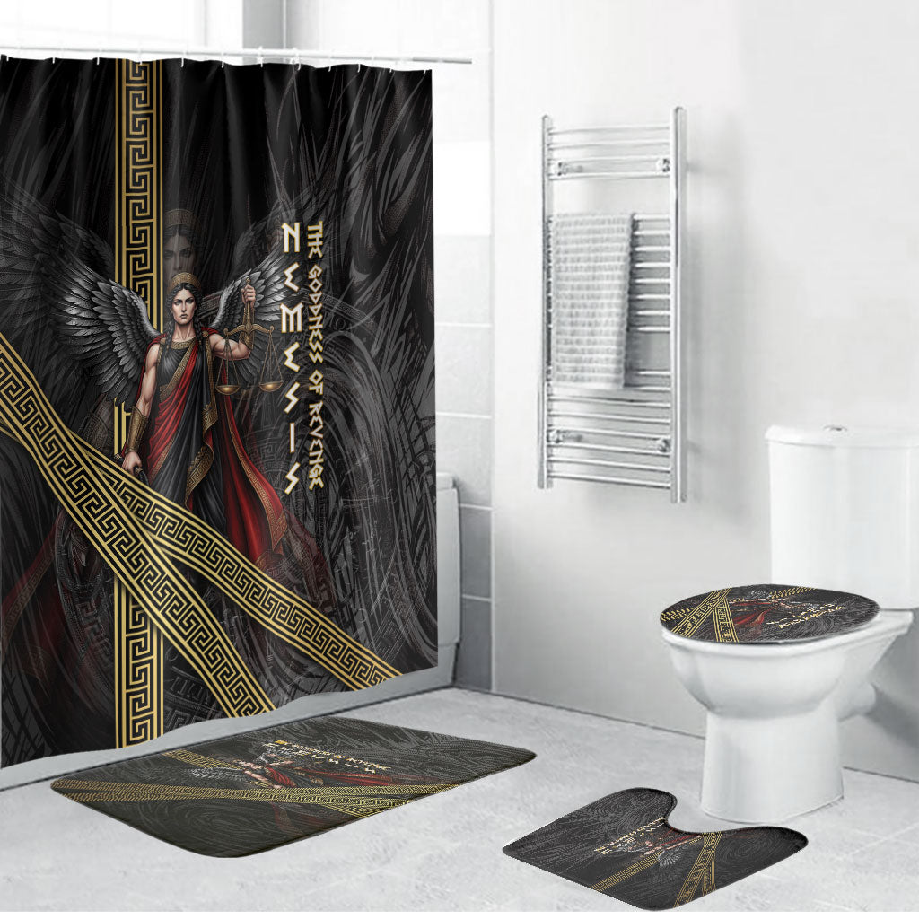 Nemesis Goddess Of Revenge Bathroom Set Winged Nemesis Scales Of Justice - Gold Greek Key