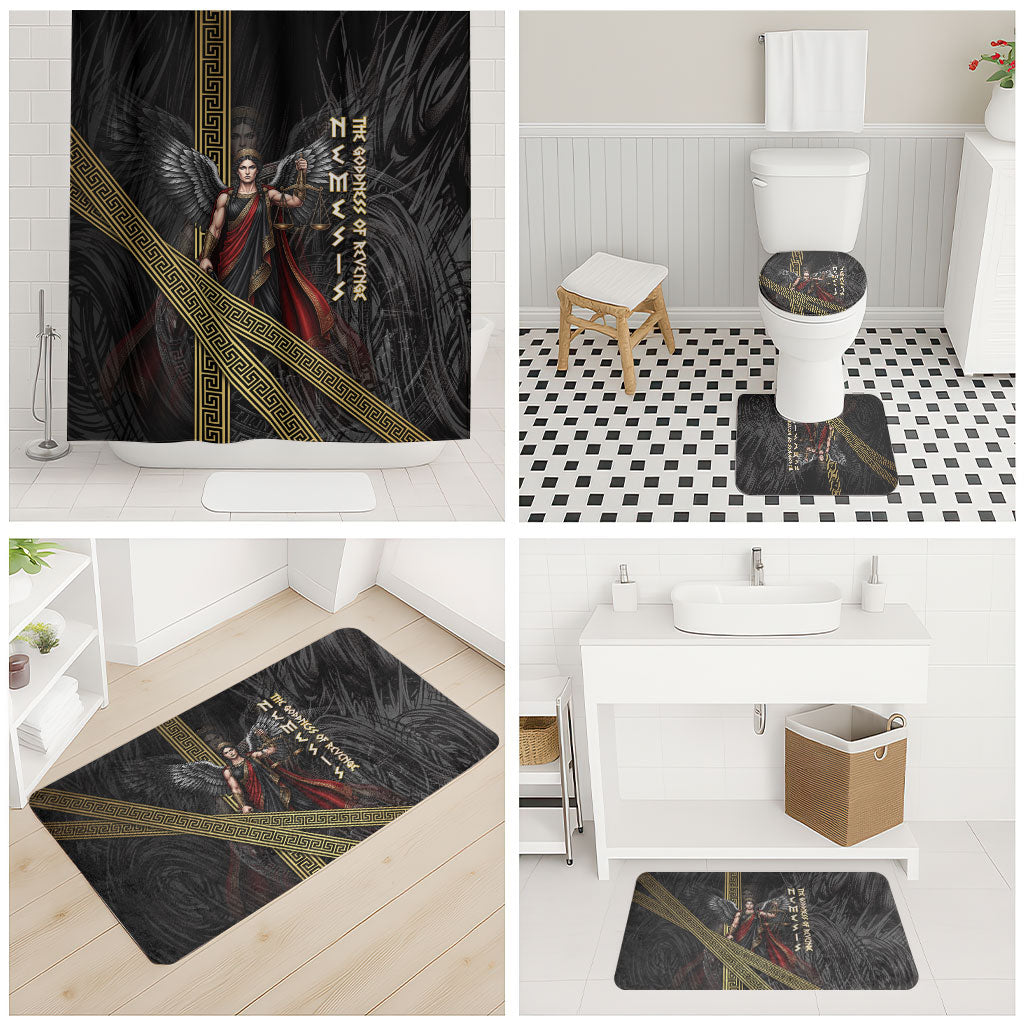 Nemesis Goddess Of Revenge Bathroom Set Winged Nemesis Scales Of Justice - Gold Greek Key
