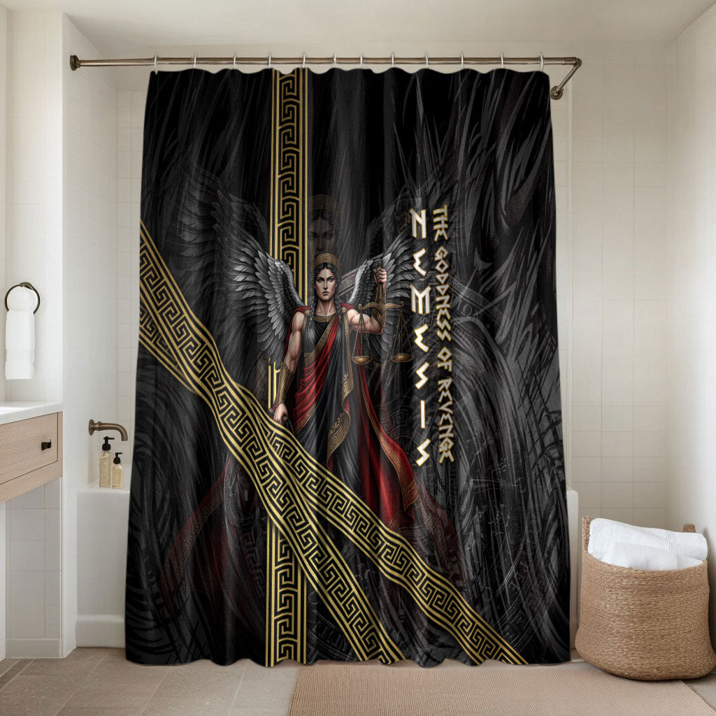 Nemesis Goddess Of Revenge Bathroom Set Winged Nemesis Scales Of Justice - Gold Greek Key