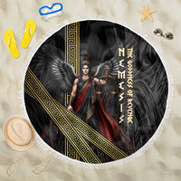 Nemesis Goddess Of Revenge Beach Blanket Winged Nemesis Scales Of Justice - Gold Greek Key