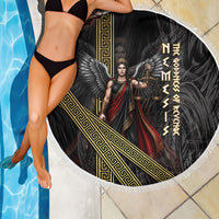 Nemesis Goddess Of Revenge Beach Blanket Winged Nemesis Scales Of Justice - Gold Greek Key