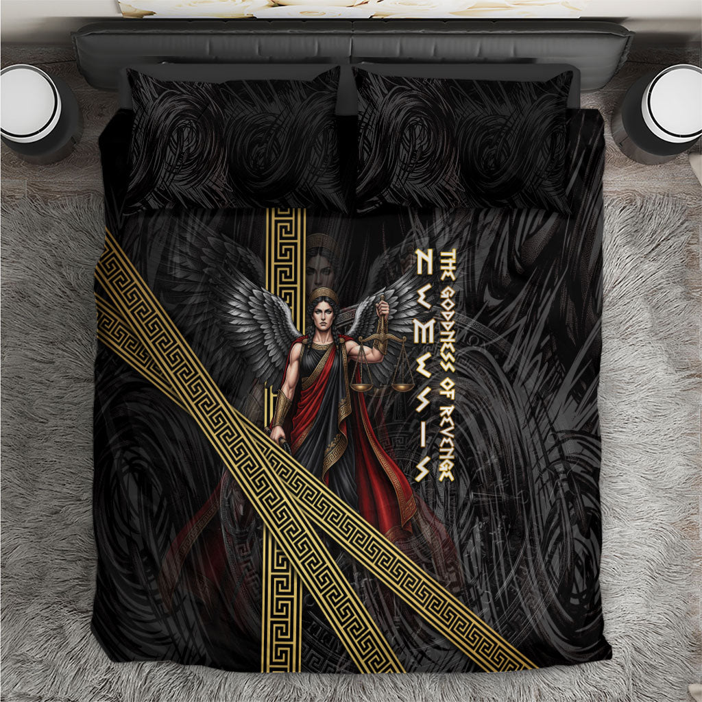 Nemesis Goddess Of Revenge Bedding Set Winged Nemesis Scales Of Justice - Gold Greek Key