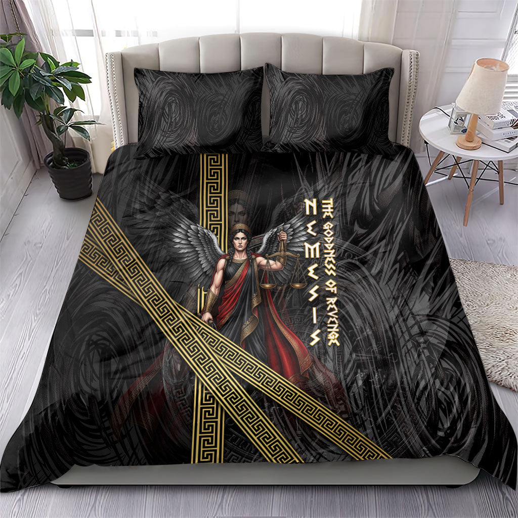 Nemesis Goddess Of Revenge Bedding Set Winged Nemesis Scales Of Justice - Gold Greek Key