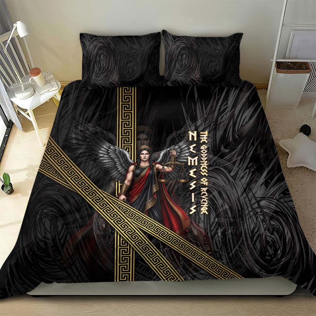 Nemesis Goddess Of Revenge Bedding Set Winged Nemesis Scales Of Justice - Gold Greek Key