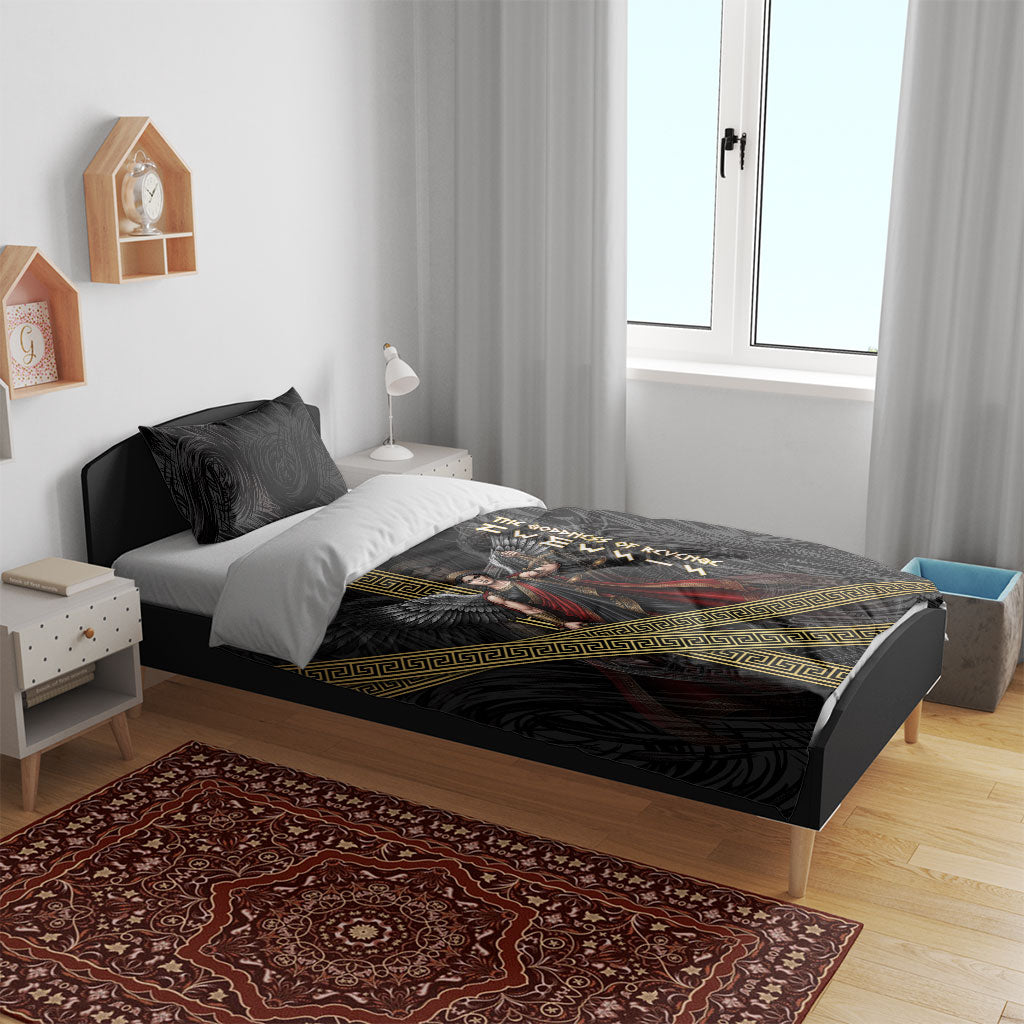 Nemesis Goddess Of Revenge Bedding Set Winged Nemesis Scales Of Justice - Gold Greek Key