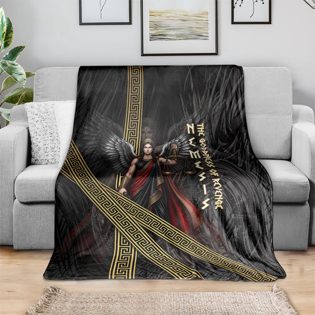Nemesis Goddess Of Revenge Blanket Winged Nemesis Scales Of Justice - Gold Greek Key