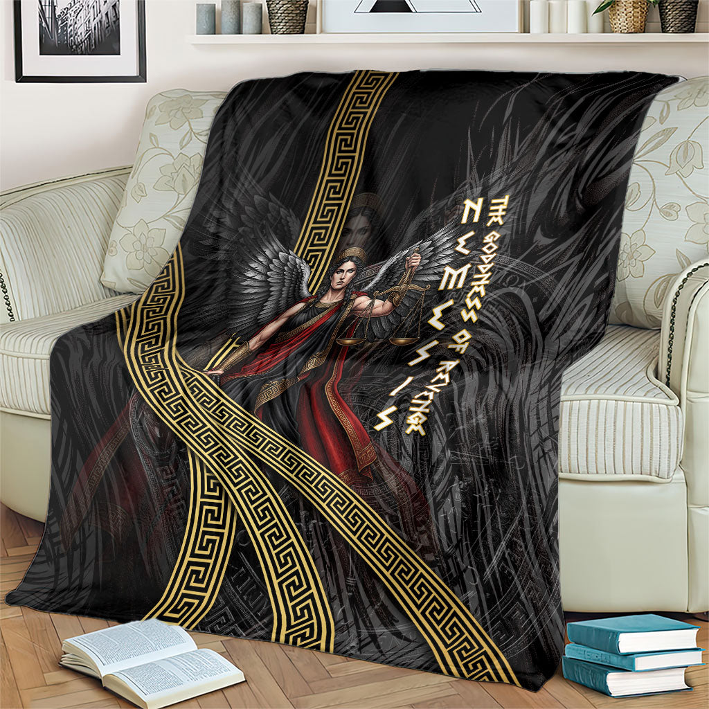Nemesis Goddess Of Revenge Blanket Winged Nemesis Scales Of Justice - Gold Greek Key