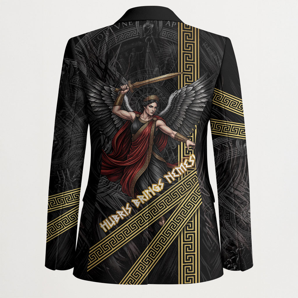 Nemesis Goddess Of Revenge Blazer Winged Nemesis Scales Of Justice - Gold Greek Key