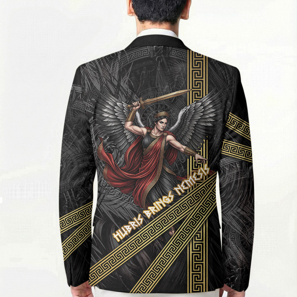 Nemesis Goddess Of Revenge Blazer Winged Nemesis Scales Of Justice - Gold Greek Key