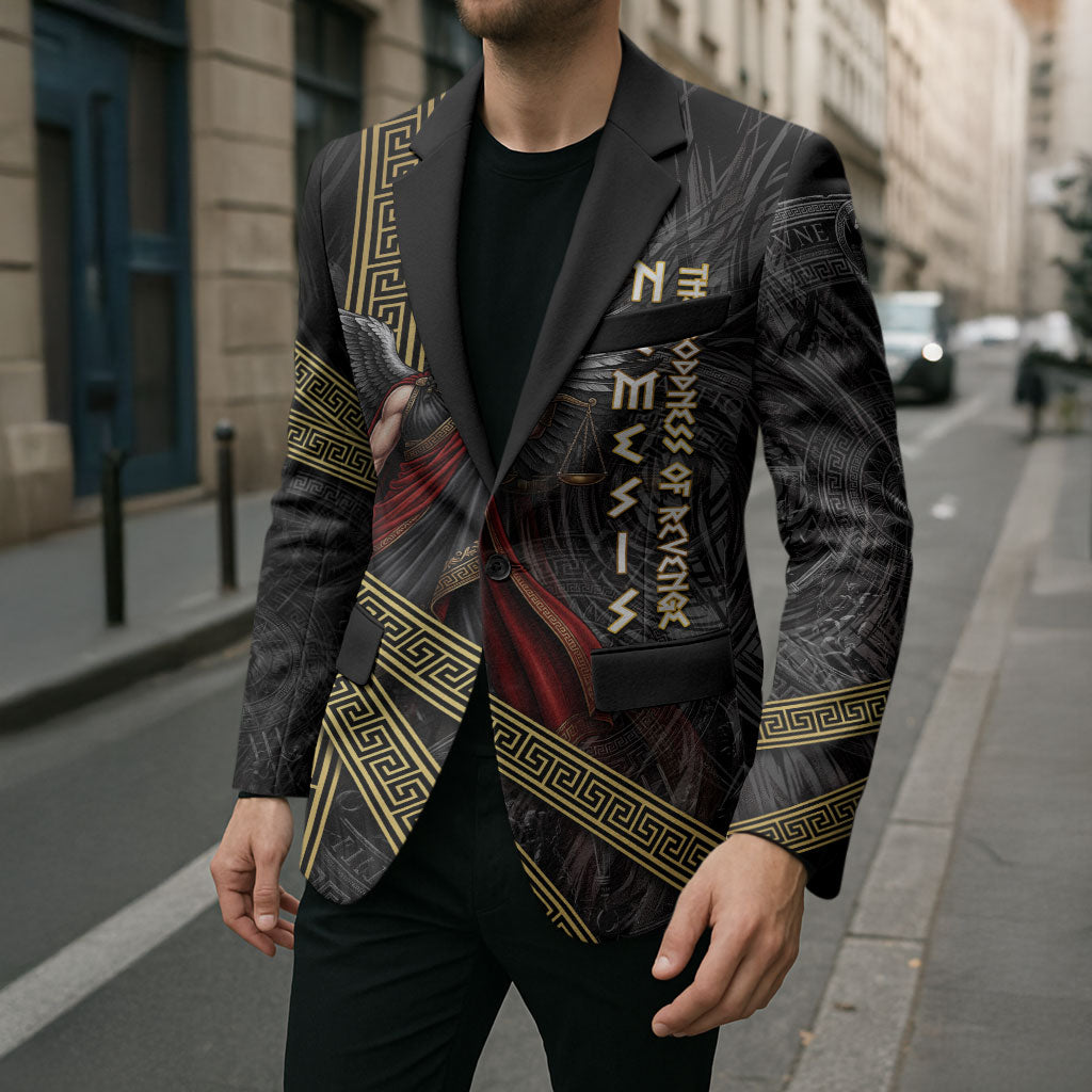 Nemesis Goddess Of Revenge Blazer Winged Nemesis Scales Of Justice - Gold Greek Key