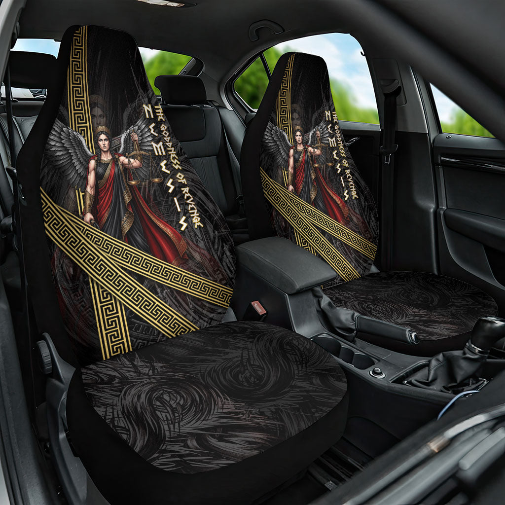 Nemesis Goddess Of Revenge Car Seat Cover Winged Nemesis Scales Of Justice - Gold Greek Key