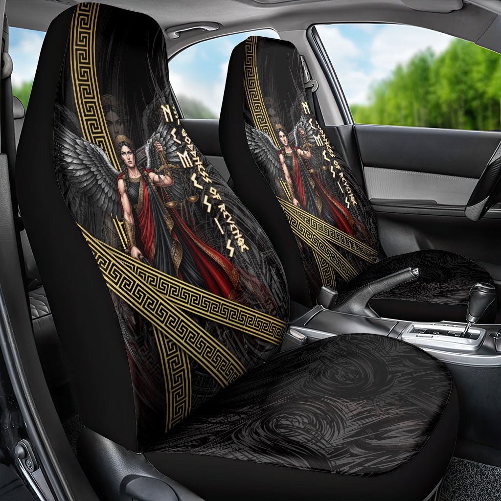 Nemesis Goddess Of Revenge Car Seat Cover Winged Nemesis Scales Of Justice - Gold Greek Key