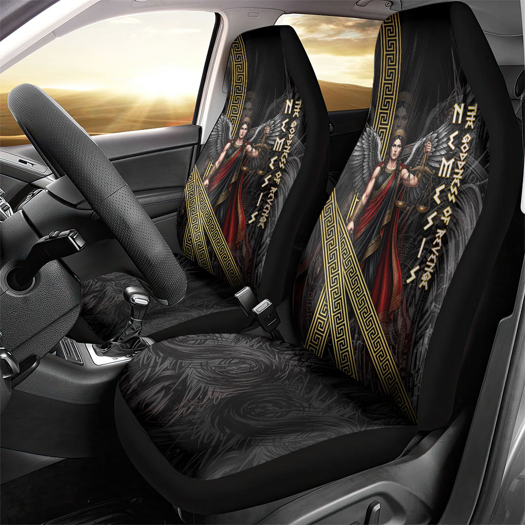 Nemesis Goddess Of Revenge Car Seat Cover Winged Nemesis Scales Of Justice - Gold Greek Key