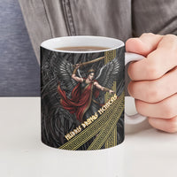Nemesis Goddess Of Revenge Ceramic Mug Winged Nemesis Scales Of Justice - Gold Greek Key