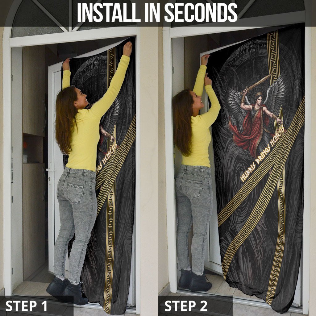 Nemesis Goddess Of Revenge Door Cover Winged Nemesis Scales Of Justice - Gold Greek Key