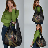 Nemesis Goddess Of Revenge Grocery Bag Winged Nemesis Scales Of Justice - Gold Greek Key