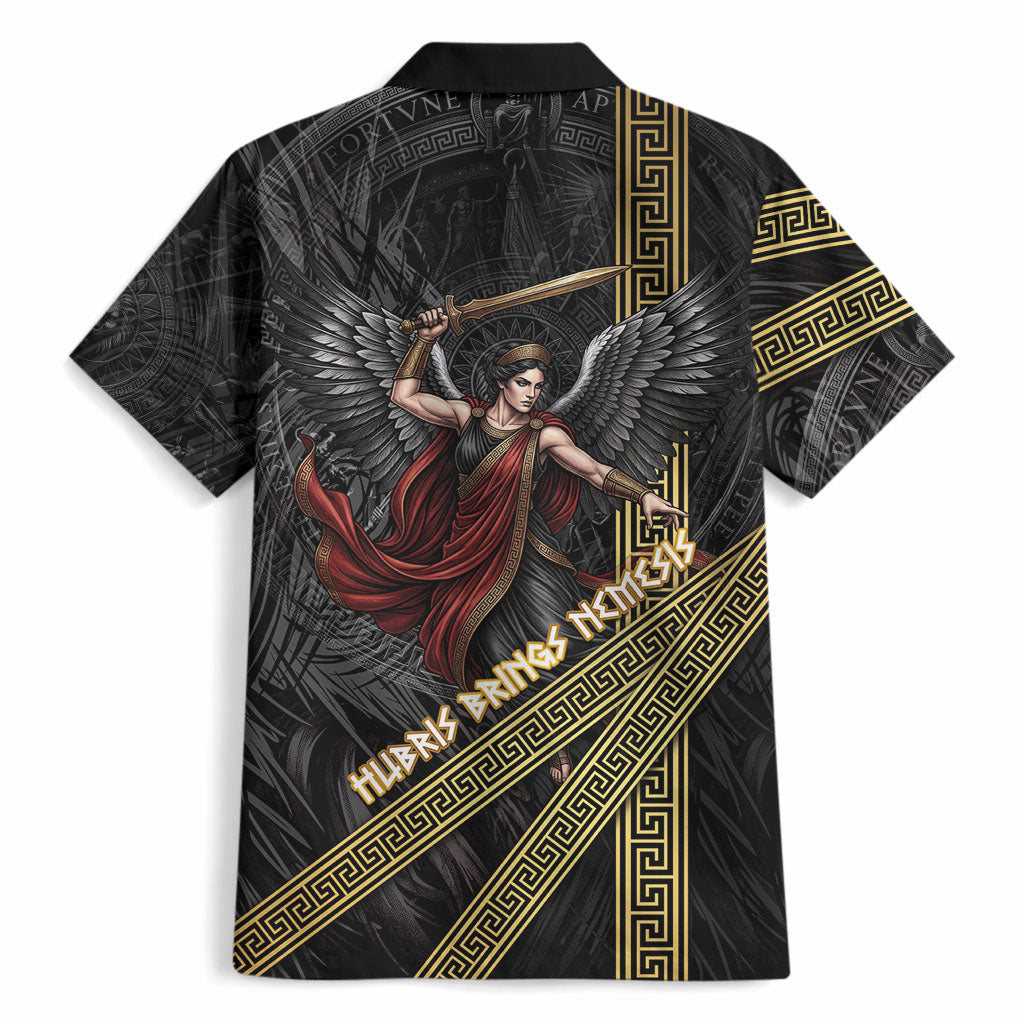 Nemesis Goddess Of Revenge Hawaiian Shirt Winged Nemesis Scales Of Justice - Gold Greek Key