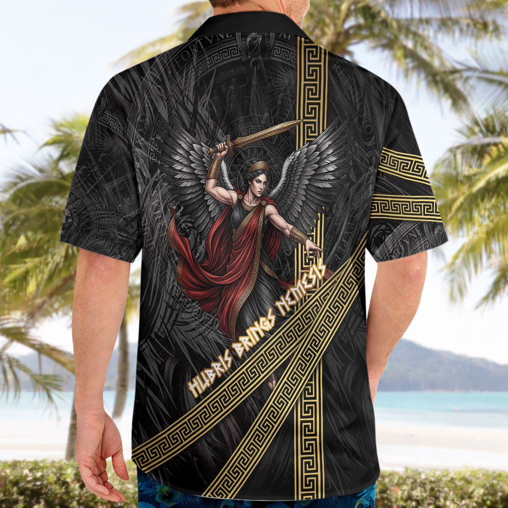 Nemesis Goddess Of Revenge Hawaiian Shirt Winged Nemesis Scales Of Justice - Gold Greek Key