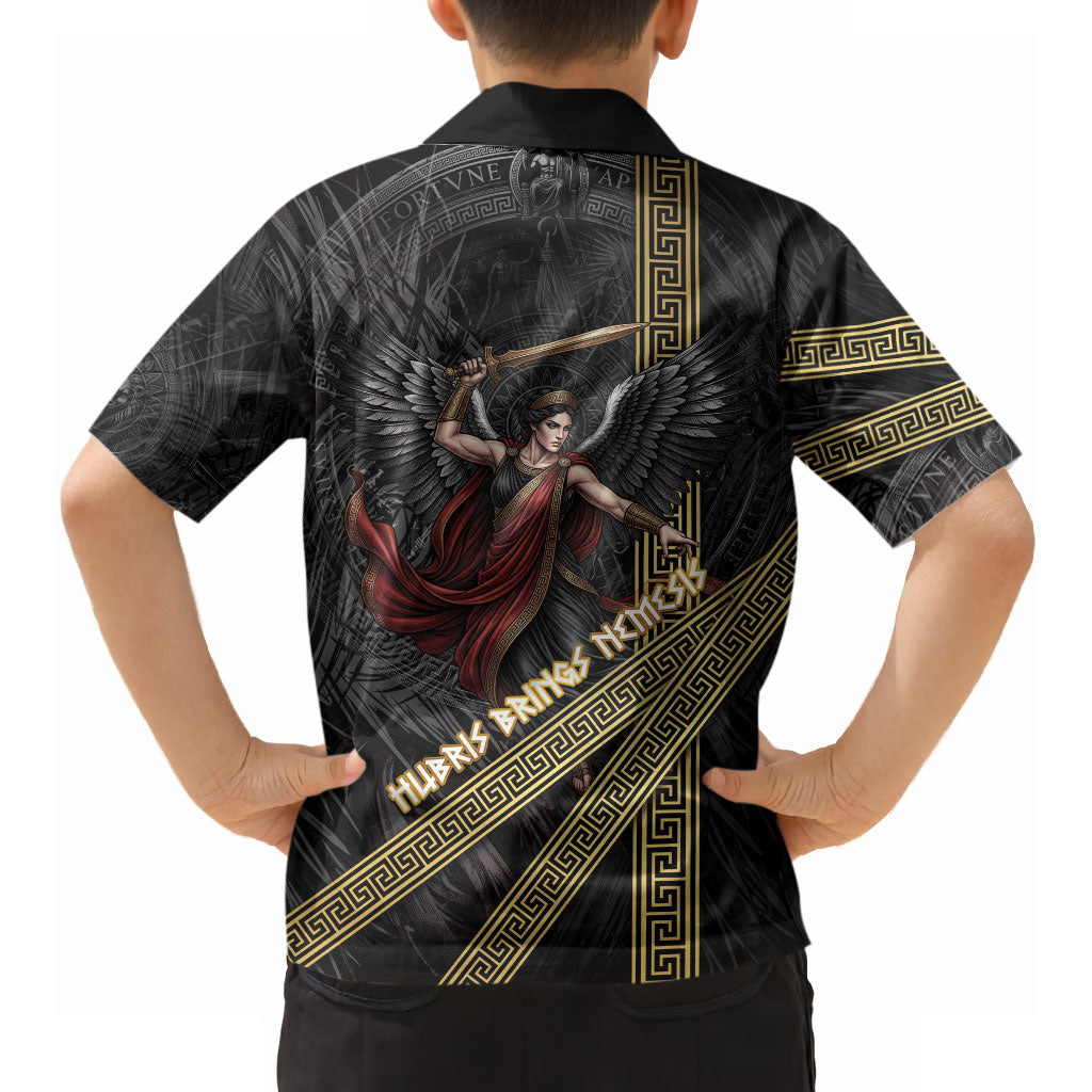 Nemesis Goddess Of Revenge Hawaiian Shirt Winged Nemesis Scales Of Justice - Gold Greek Key