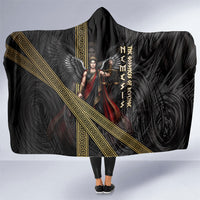 Nemesis Goddess Of Revenge Hooded Blanket Winged Nemesis Scales Of Justice - Gold Greek Key