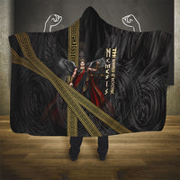 Nemesis Goddess Of Revenge Hooded Blanket Winged Nemesis Scales Of Justice - Gold Greek Key