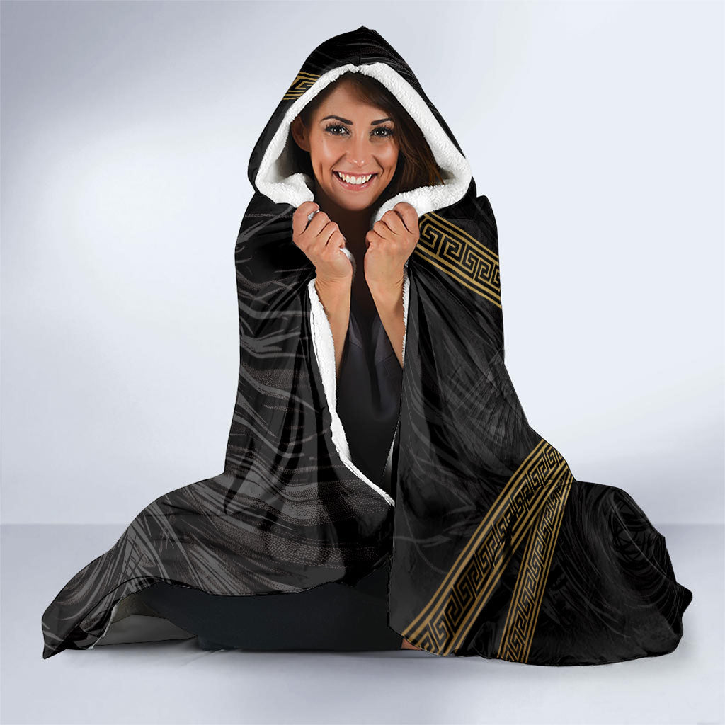 Nemesis Goddess Of Revenge Hooded Blanket Winged Nemesis Scales Of Justice - Gold Greek Key