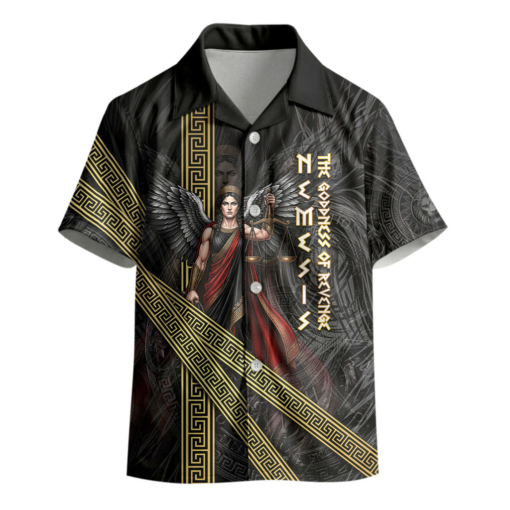 Nemesis Goddess Of Revenge Kid Hawaiian Shirt Winged Nemesis Scales Of Justice - Gold Greek Key