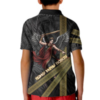 Nemesis Goddess Of Revenge Kid Polo Shirt Winged Nemesis Scales Of Justice - Gold Greek Key