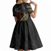 Nemesis Goddess Of Revenge Kid Short Sleeve Dress Winged Nemesis Scales Of Justice - Gold Greek Key