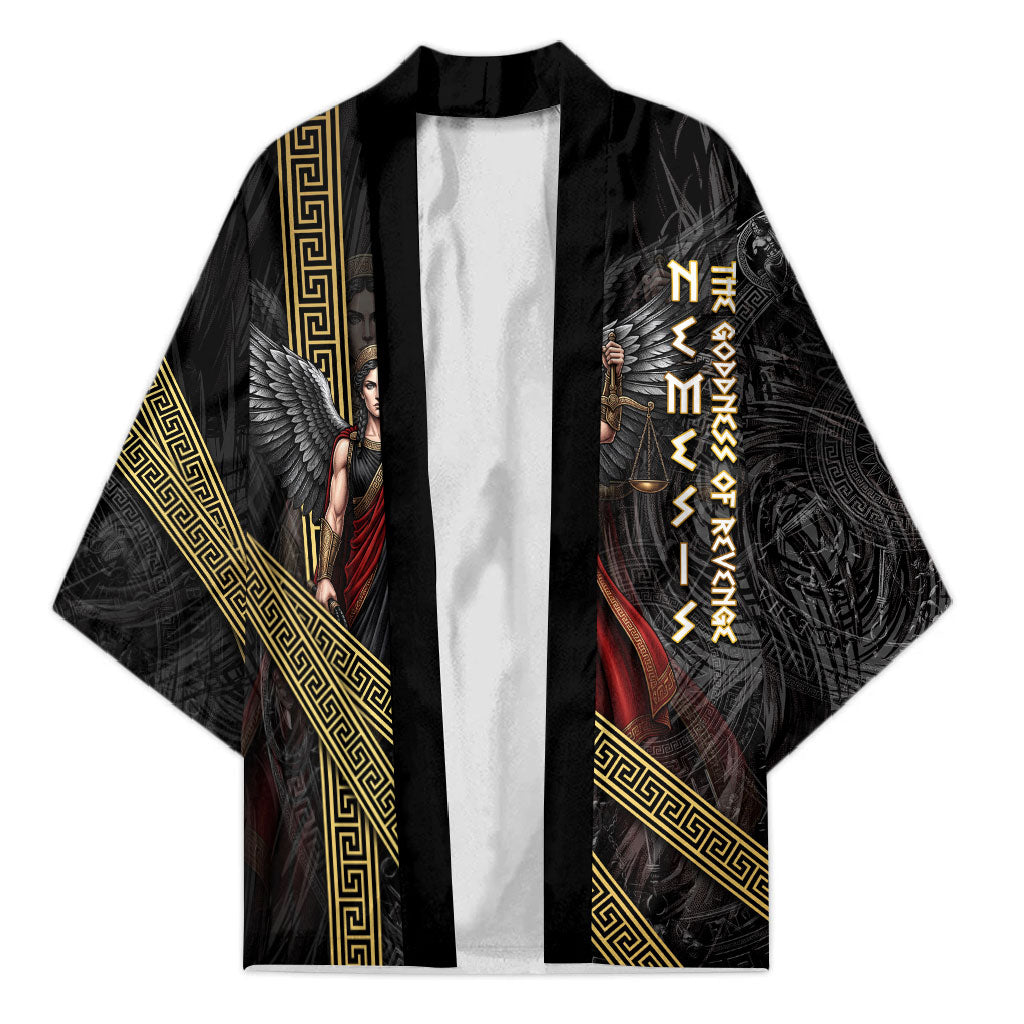 Nemesis Goddess Of Revenge Kimono Winged Nemesis Scales Of Justice - Gold Greek Key