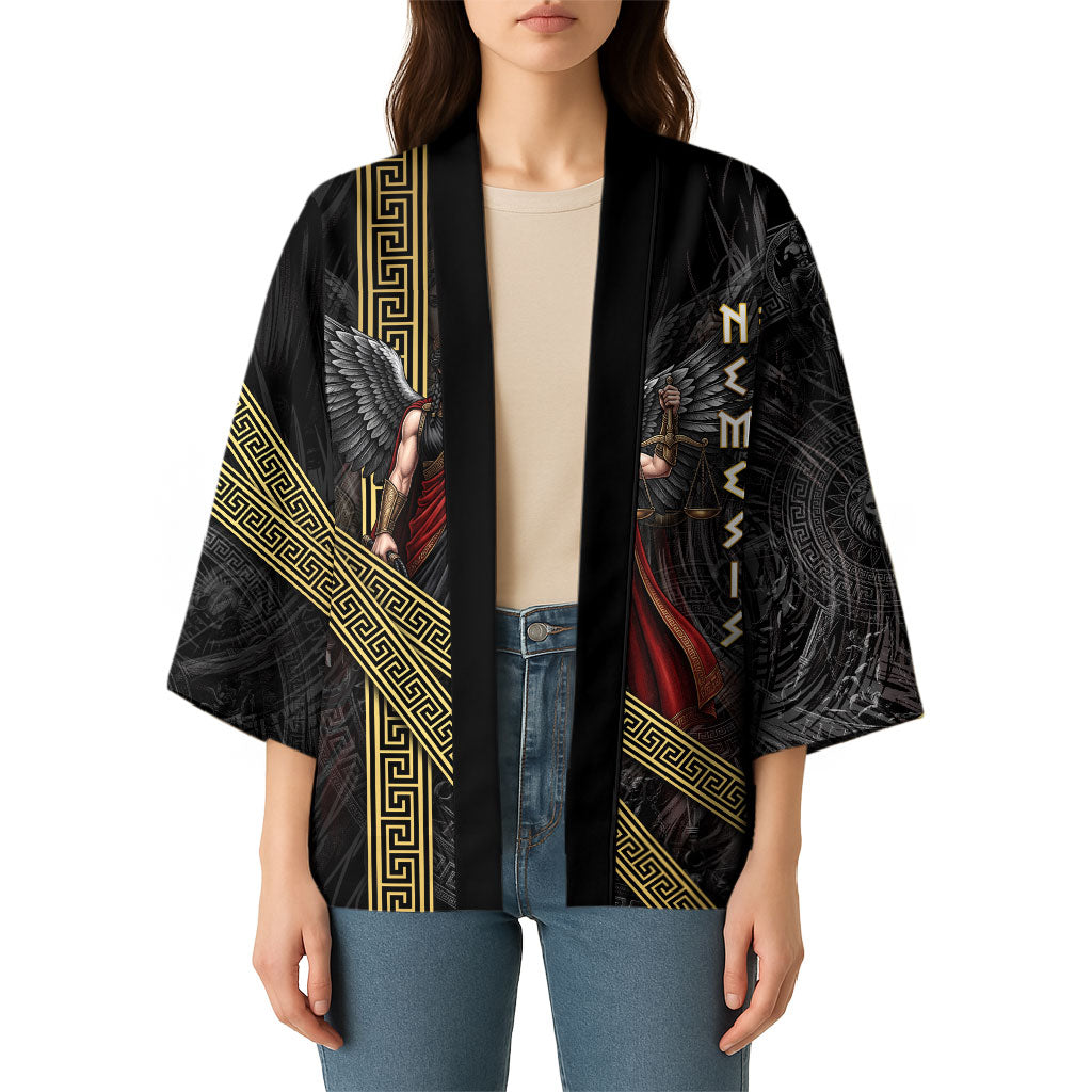 Nemesis Goddess Of Revenge Kimono Winged Nemesis Scales Of Justice - Gold Greek Key